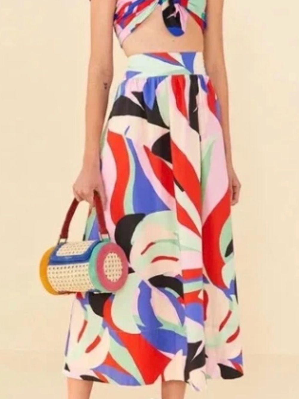 Fashion Nova Colorful Monstera Abstract Maxi Skirt (Medium) with Side Zip